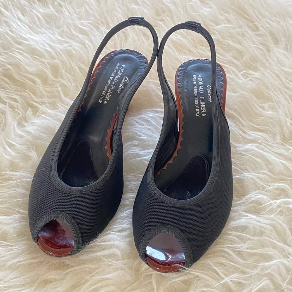 Donald J Pliner Black Peep-toe Slingback Heels, Made in Italy, size 8